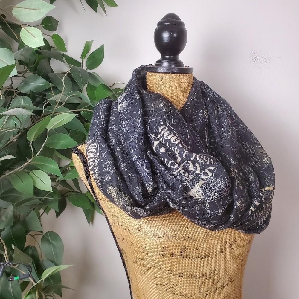 Harry Potter Infinity Scarf Marauders Map Black Gold